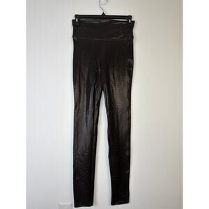 SPANX Faux Leather Snake Print Leggings Brown Shaping Stretch Small